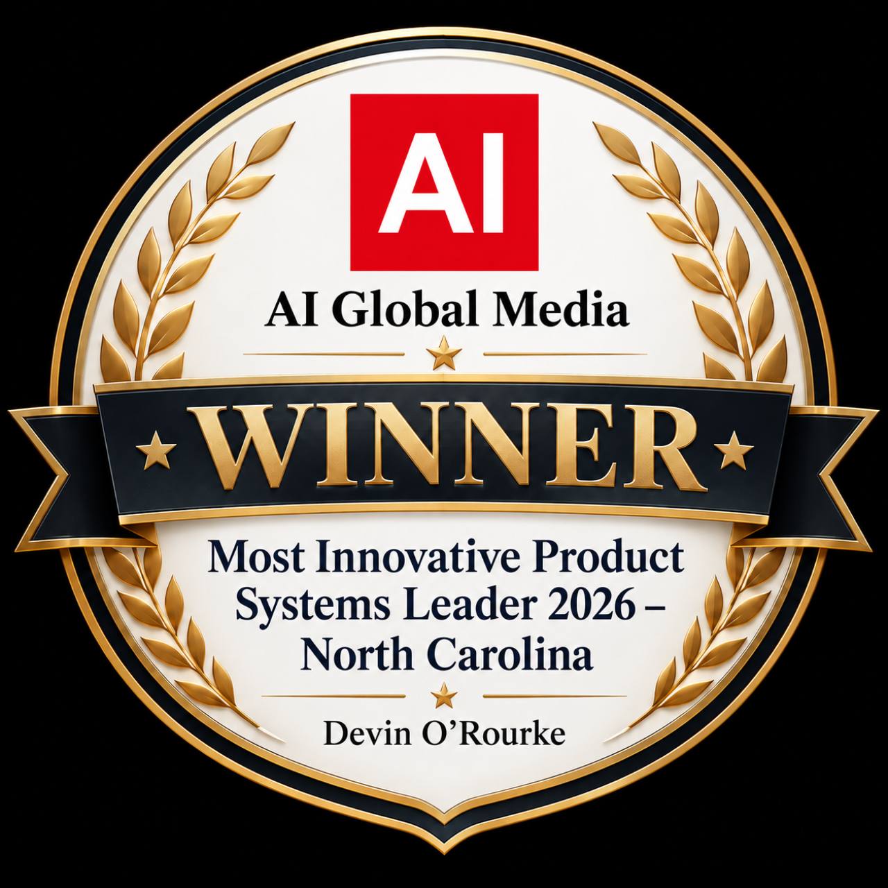 AI Global Media winner artwork for Devin O’Rourke, Most Innovative Product Systems Leader 2026 – North Carolina